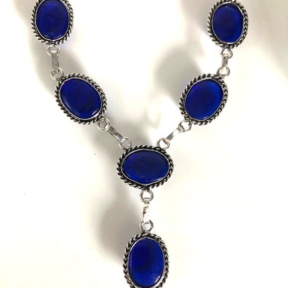 Blue Evil Eye Mati Handmade Glass Beads Necklace 21" - Picture 5 of 6